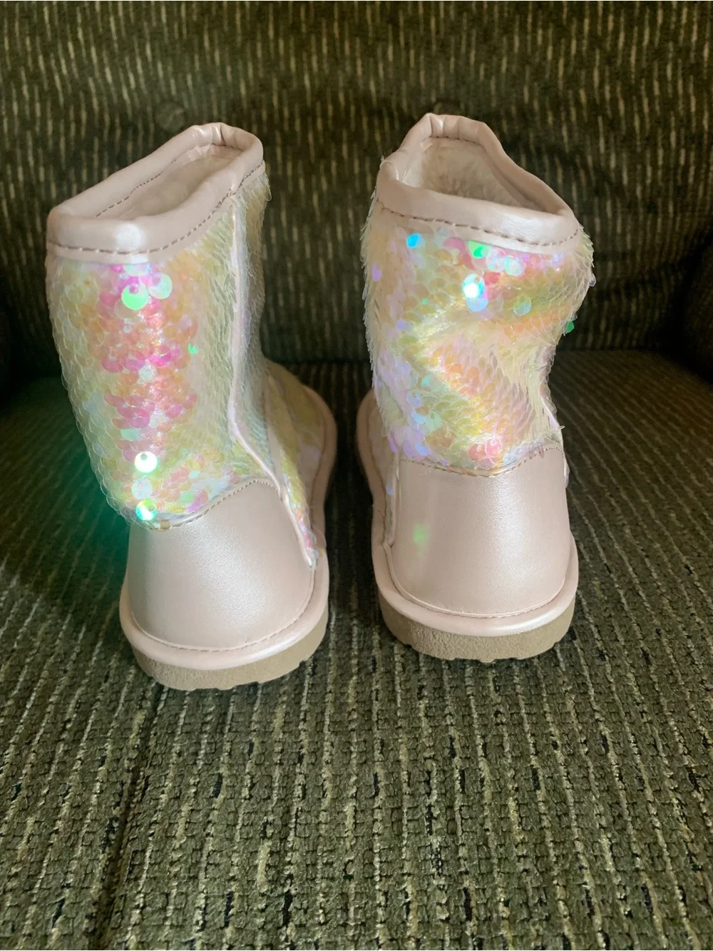 Place Kids Sequin Boots in Iridescent Pink and Cream